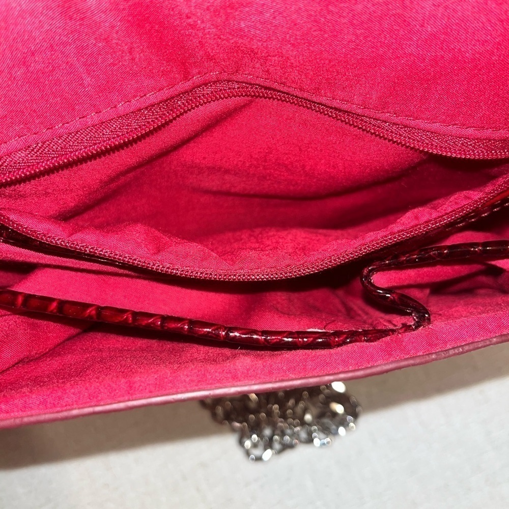 WHITE HOUSE | BLACK MARKET Red Crocodile Clutch Bag with Silver Clasp EUC - Picture 12 of 16